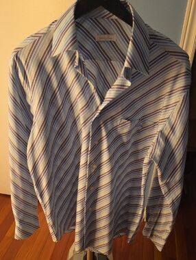 Men’s Striped Dress Shirt in Blue and White by Unknown Brand
